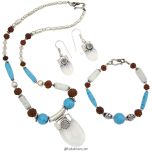 Turquoise - Rudraksha Jewelry Set | Necklace | Bracelet | Earring