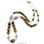 Tiger Eye Stone Necklace, Original Tiger Eye Round Beads Mala | Rahu Mala | Tiger Eye Gemstone Necklace with Silver Accessories