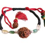 Virgo Zodiac Sun Sign Wrist Band | Kanya Rashi Thread Bracelet | A Combination of 4 Mukhi Rudraksha Bead with Emerald & Sphatik ( Quartz / Crystal ) Gemstone Beads in Silver | Energised Mala Bracelet