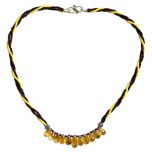 Golden Topaz Necklace, Citrine Drop Beads Mala Necklace, Seed Beads and Silver Accessories