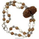 Gauri Shankar Pearl Beads Double Strand Bracelet | Gauri Shankar Nepal Rudraksha Silver Bracelet with Pearl | Shiva Parvati Bead with Pearl in Wrist Bracelet with Silver Accessories