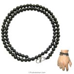 Natural Black Agate - Hakik Stone Beads Wrist Mala Bracelet | Original 108 Smooth Round Hakik Beads Bracelet with Silver hook