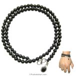 Natural Black Agate - Hakik Stone Beads Wrist Mala Bracelet with Black Onyx Silver Pendant | Original 108 Smooth Round Hakik Beads Bracelet with Silver Hook 