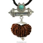 Hanumat Kavach With Black Chirmi Beads & 11 Mukhi Yantra on Bhoj Patra, Protective Talisman to remove Vashikaran and Black magic with Nepal 11 Mukhi Rudraksha Silver Pendant