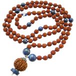 Rudraksha Beads and Lapis Lazuli Gemstone Mala Necklace with 7 Mukhi Nepal Collector Rudraksha Bead Pendant in Silver for Planet Saturn / Shani