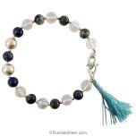 Lapis Lazuli - Sphatik (Quartz) Crystal Diamond Cut Gemstone Chakra Bracelet with Silver Accessories and Blue Tassel