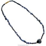 Lapis Lazuli Necklace with Chips, Smooth Round Beads, Pipe and Hexagonal Lapis Lazuli Center Bead | Natural Lapis Lazuli Gemstone Mix Beads Mala