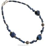 Lapis Lazuli Necklace with Dodecagon 12 Faceted beads, Chips and Pipe shaped Lapiz Lazuli Gemstone Beads | Mix Lapis Lazuli Stone Beads Mala Necklace with silver accessories