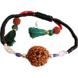  Aquarius Zodiac Sun Sign Wrist Band | Kumbh ( Kumbha ) Rashi Thread Bracelet | A Combination of 6 Mukhi Rudraksha Bead with Sphatik ( Quartz / Crystal Stone ) & Blue Sapphire Gemstone Beads in Silver | Energised Mala Bracelet