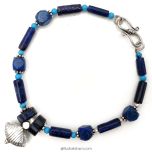 Lapis Lazuli Silver Bracelet with Turquoise Beads, Lapis Lazuli Pipe, Button & Hexagonal Beads wrist bracelet with smooth round Turquoise beads