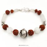Moonstone and Rudraksha Beads Bracelet | Moonstone Button Beads Hand Bracelet with silver accessories | Moonstone Gemstone wrist Bracelet