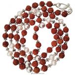 Moon Mala / Chandra Mala / Rudraksha Beads - White Pearl Gemstone Beads Combination Mala Rosary, Chandra / Moon Mala Necklace with silver accessories