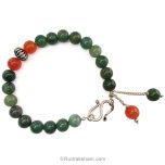Moss Agate - Hakik (Green Agate) and Carnelian Gemstone Bracelet | Green Moss Agate Stone & Orange Carnelian Beads wrist mala with stone Danglers