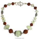 Opal Gemstone and Rudraksha Beads Bracelet with Silver Accessories