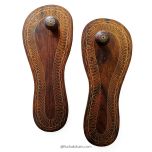 11 Inches Charan Paduka Brass, Traditional Wooden Charan Paduka with Brass Inlay Work for Sadhu Saints, Wooden Khadau, Lakshmi Charan