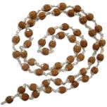 7.5mm Pathri Chikna Rudraksha Mala Rosary in Silver Caps | Smooth Indonesian Rudraksha Beads Silver Mala