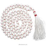 Pearl Mala | White Pearl Gemstone Necklace | 108 + 1 Beads Pearl Stone Handknotted Prayer Rosary | Moon Mala Necklace | Chakra Mala