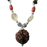 Pisces Sun Sign Zodiac Pendant | Meen ( Meena ) Rashi Pendant | A Combination of 3 Mukhi Rudraksha Bead Pendant with Red Coral and Golden Topaz Gemstone Beads in Silver | Energised Pendant