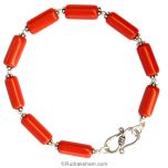 Red Coral Moonga Beads Bracelet in Silver
