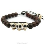 Red Sandalwood Beads Mala Bracelet with Skull Beads | Mund / Narmund Beads & Rakta Chandan Beads Bracelet in Adjustable Black Thread