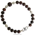 Red Sandalwood Bracelet 7 mm | Red Chandan Wrist Bracelet | Plain Round Smooth Lal - Rakta Chandan Beads Bracelet with Silver Balls Accessories