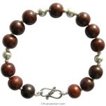 Red Sandalwood Bracelet 10 mm | Red Chandan Wrist Bracelet | Plain Round Smooth Rakta Chandan Beads Bracelet with Silver Accessories