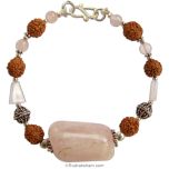 Rose Quartz Crystal Gemstone and Rudraksha Beads Bracelet with Sterling Silver Accessories