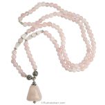Rose Quartz Necklace 29 inch, Natural Rose Quartz ( Crystal ) smooth Round Beads Mala Rosary and Rose Quartz stone Pendant with Silver Accessories