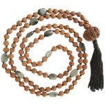 Rudraksha Beads - Cat's Eye Gemstone Beads combination Mala Rosary Hand knotted in Thread With 9 Mukhi Nepal Rudraksha Bead, Ketu Mala ( Dragon's Tail )