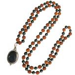 Natural Black Agate ( Kali Hakik ) Stone & Rudraksha Beads Mala Necklace with Black Onyx Stone Silver Pendant | Handknotted Agate Mala