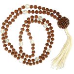 Rudraksha Beads – Sphatik ( Crysta / Quartz ) Diamond Cut Gemstone Beads Combination Mala Rosary Hand Knotted in Thread with 6 Mukhi Rudraksha Nepal, Venus mala / Shukra Japa Mala