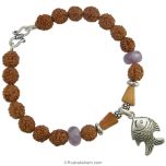 Rudraksha and Amethyst Stone Beads Bracelet with Silver Fish pendant 