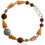Rudraksha Beads and Orange Cut Stone Silver Bracelet