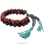 Rudraksha Beads Mala Bracelet with Natural Black Agate Gemstone Beads | Original Rudraksha & Kali Hakik Double ( Two ) line bracelet hand knotted and adjustable