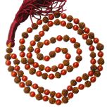 6.5mm Rudraksha Coral Mala | Rudraksha Moonga Mala Rosary for Planet Mars | Rudraksha Munga Round Beads Japa Mala