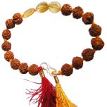 Rudraksha Beads and Golden Topaz Gemstone Bracelet, Hand knotted Thread Bracelet with Silver Hook, Jupiter / Brihaspati / Vrihaspati Gemstone