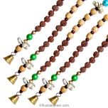 Rudraksha Mala Lines for Hanging with small Bells and Decorative Beads | Rudraksha Beads Hanging lines for Rooms & Terrace - Set of 5