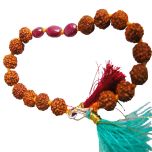 Rudraksha Beads Ruby ( Manik ) Gemstone Bracelet, Hand Knotted Thread Bracelet with Silver Hook, Sun / Surya Gemstone - Manak - Ruby