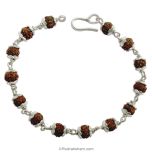 Rudraksha Silver Bracelet 6 mm | Rudraksha Beads Bracelet with Silver Caps and Links | 5 Mukhi Rudraksha Beads Silver Bracelet | Five ( Panch ) Mukhi