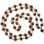 Five Mukhi 7mm Rudraksha Mala Necklace | 5 Mukhi Silver Caps Mala | Energised Java Five Faced 54 Beads Mala Rosary | Paanch Mukhi Mala Rosary