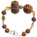  Sagittarius Zodiac Sun Sign Bracelet | Dhanu Rashi Bracelet | A Combination of 5 Mukhi Rudraksha Bead and 12 Mukhi Rudraksha Bead with Golden Topaz Gemstone Beads in Silver | Energised Bracelet
