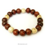 Wholesale Pack of 10 Red Sandalwood and Tulsi Beads Wrist Mala Bracelet, Smooth Round Rakta Chandan Beads with Tulasi ( Basil ) Beads Elastic Bracelet 