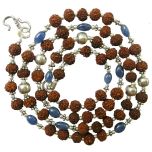 Saturn Mala / Shani Mala / Rudraksha Beads - Blue Sapphire ( Neelam ) Gemstone Beads Combination mala Rosary, Saturn / Shani Mala Necklace With Silver Accessories