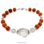 Sphatik Crystal Quartz Gemstone Beads Bracelet with Rudraksha Beads and Silver Accessories | Hand Bracelet | Designer Bracelet