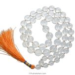 11 mm - 12 mm Natural Sphatik Stone Mala | Original High Quality Clear Crystal Beads Rosary | Smooth Round Plain Beads Crystal / Quartz Gemstone Mala Necklace with Silver Spacers
