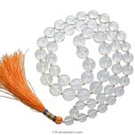 12 mm - 13 mm Natural Sphatik Stone Mala | Original High Quality Clear Crystal Beads Rosary | Smooth Round Plain Beads Crystal / Quartz Gemstone Mala Necklace with Silver Spacers