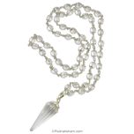 Diamond Cut Sphatik Mala with Pendulum | Crystal / Quartz Cut stone Round Beads Necklace with faceted Dowsing Pendulum | 54 Crystal Beads with Silver caps & Links