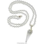 Sphatik Mala with Pendulum | Crystal / Quartz Diamond Cut Round Beads Necklace with faceted Dowsing Pendulum | 108 Crystal Beads with silver spacers
