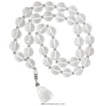 Sphatik / Crystal / Quartz Cut stone Kantha Mala with Shree Yantra Pendant | Crystal Round Faceted Beads with Designer Silver Accessories as Spacers