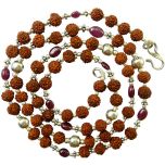  Sun Mala | Surya Mala | Rudraksha Beads - Ruby / Manik Gemstone Beads Combination Mala Rosary, Sun Mala Necklace with silver accessories